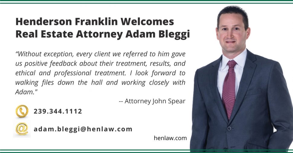 Henderson Franklin Welcomes Adam Bleggi Social Media Graphic