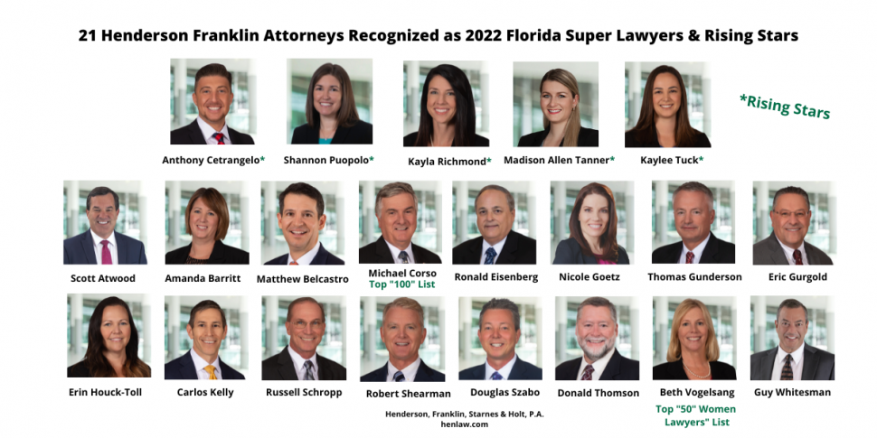 2022 Henderson Franklin Florida Super Lawyers and Rising Stars - ALL
